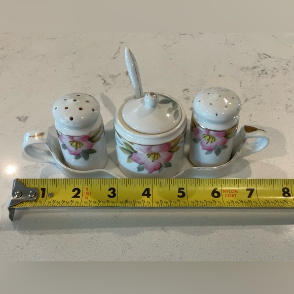 Noritake China Azalea (6) Piece Tray, Salt & Pepper,Mustard w/Lid & Spoon Set - Picture 2 of 8